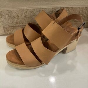 Toms Women's Brown Strappy Leather Sandals Heels Size 9.5